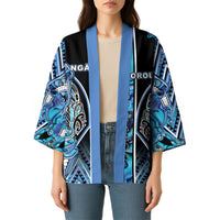 Aotearoa Ngati Porou Kimono Maori Light Blue Tribal Paua Shell Pattern