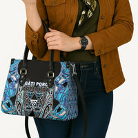 Aotearoa Ngati Porou Leather Bag Maori Light Blue Tribal Paua Shell Pattern