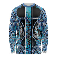 Aotearoa Ngati Porou Long Sleeve Shirt Maori Light Blue Tribal Paua Shell Pattern