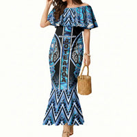 Aotearoa Ngati Porou Mermaid Dress Maori Light Blue Tribal Paua Shell Pattern
