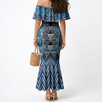 Aotearoa Ngati Porou Mermaid Dress Maori Light Blue Tribal Paua Shell Pattern