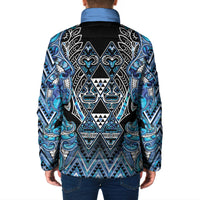 Aotearoa Ngati Porou Padded Jacket Maori Light Blue Tribal Paua Shell Pattern