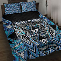 Aotearoa Ngati Porou Quilt Bed Set Maori Light Blue Tribal Paua Shell Pattern