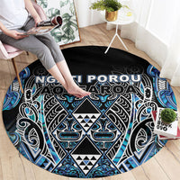 Aotearoa Ngati Porou Round Carpet Maori Light Blue Tribal Paua Shell Pattern