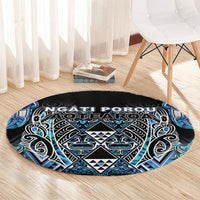 Aotearoa Ngati Porou Round Carpet Maori Light Blue Tribal Paua Shell Pattern