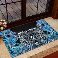 Aotearoa Ngati Porou Rubber Doormat Maori Light Blue Tribal Paua Shell Pattern
