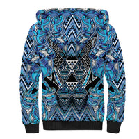 Aotearoa Ngati Porou Sherpa Hoodie Maori Light Blue Tribal Paua Shell Pattern