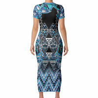 Aotearoa Ngati Porou Short Sleeve Bodycon Dress Maori Light Blue Tribal Paua Shell Pattern