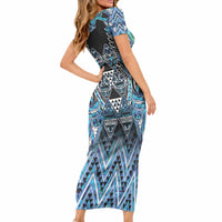 Aotearoa Ngati Porou Short Sleeve Bodycon Dress Maori Light Blue Tribal Paua Shell Pattern