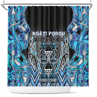 Aotearoa Ngati Porou Shower Curtain Maori Light Blue Tribal Paua Shell Pattern