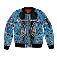Aotearoa Ngati Porou Sleeve Zip Bomber Jacket Maori Light Blue Tribal Paua Shell Pattern