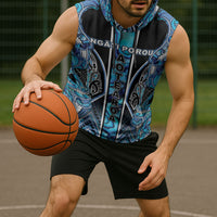 Aotearoa Ngati Porou Sleeveless Hoodie Maori Light Blue Tribal Paua Shell Pattern