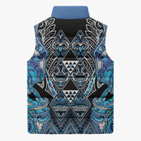 Aotearoa Ngati Porou Sleeveless Puffer Jacket Maori Light Blue Tribal Paua Shell Pattern