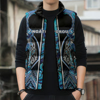 Aotearoa Ngati Porou Sleeveless Puffer Jacket Maori Light Blue Tribal Paua Shell Pattern