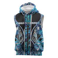 Aotearoa Ngati Porou Sleeveless Zip Hoodie Maori Light Blue Tribal Paua Shell Pattern