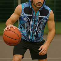 Aotearoa Ngati Porou Sleeveless Zip Hoodie Maori Light Blue Tribal Paua Shell Pattern