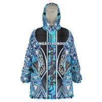 Aotearoa Ngati Porou Wearable Blanket Hoodie Maori Light Blue Tribal Paua Shell Pattern