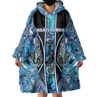 Aotearoa Ngati Porou Wearable Blanket Hoodie Maori Light Blue Tribal Paua Shell Pattern