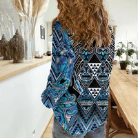 Aotearoa Ngati Porou Women Casual Shirt Maori Light Blue Tribal Paua Shell Pattern