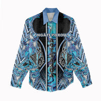 Aotearoa Ngati Porou Women Casual Shirt Maori Light Blue Tribal Paua Shell Pattern
