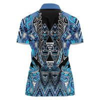 Aotearoa Ngati Porou Women Polo Shirt Maori Light Blue Tribal Paua Shell Pattern