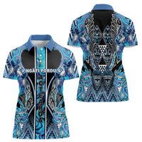 Aotearoa Ngati Porou Women Polo Shirt Maori Light Blue Tribal Paua Shell Pattern