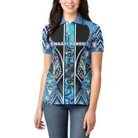 Aotearoa Ngati Porou Women Polo Shirt Maori Light Blue Tribal Paua Shell Pattern