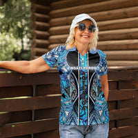 Aotearoa Ngati Porou Women Polo Shirt Maori Light Blue Tribal Paua Shell Pattern