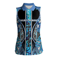 Aotearoa Ngati Porou Women Sleeveless Polo Shirt Maori Light Blue Tribal Paua Shell Pattern