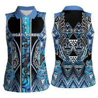 Aotearoa Ngati Porou Women Sleeveless Polo Shirt Maori Light Blue Tribal Paua Shell Pattern
