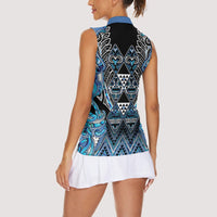 Aotearoa Ngati Porou Women Sleeveless Polo Shirt Maori Light Blue Tribal Paua Shell Pattern
