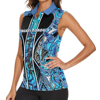 Aotearoa Ngati Porou Women Sleeveless Polo Shirt Maori Light Blue Tribal Paua Shell Pattern