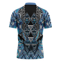 Aotearoa Ngati Porou Zipper Polo Shirt Maori Light Blue Tribal Paua Shell Pattern