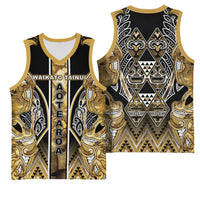 Aotearoa Waikato Tainui Basketball Jersey Maori Light Gold Tribal Paua Shell Pattern
