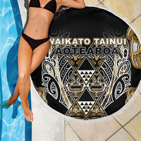 Aotearoa Waikato Tainui Beach Blanket Maori Light Gold Tribal Paua Shell Pattern