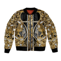 Aotearoa Waikato Tainui Bomber Jacket Maori Light Gold Tribal Paua Shell Pattern
