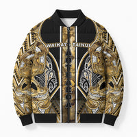 Aotearoa Waikato Tainui Bomber Puffer Jacket Maori Light Gold Tribal Paua Shell Pattern