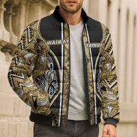 Aotearoa Waikato Tainui Bomber Puffer Jacket Maori Light Gold Tribal Paua Shell Pattern