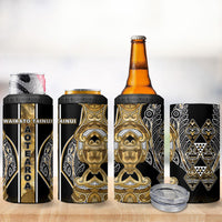 Aotearoa Waikato Tainui 4 in 1 Can Cooler Tumbler Maori Light Gold Tribal Paua Shell Pattern