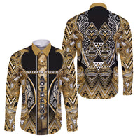 Aotearoa Waikato Tainui Family Matching Off Shoulder Maxi Dress and Hawaiian Shirt Maori Light Gold Tribal Paua Shell Pattern
