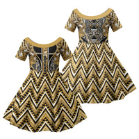 Aotearoa Waikato Tainui Family Matching Summer Maxi Dress and Hawaiian Shirt Maori Light Gold Tribal Paua Shell Pattern