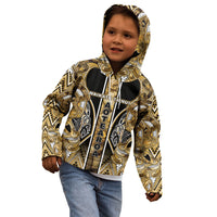 Aotearoa Waikato Tainui Kid Hoodie Maori Light Gold Tribal Paua Shell Pattern