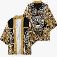 Aotearoa Waikato Tainui Kimono Maori Light Gold Tribal Paua Shell Pattern
