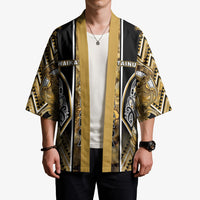 Aotearoa Waikato Tainui Kimono Maori Light Gold Tribal Paua Shell Pattern