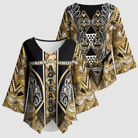 Aotearoa Waikato Tainui Kimono Sleeve Blouse Maori Light Gold Tribal Paua Shell Pattern