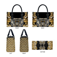 Aotearoa Waikato Tainui Leather Bag Maori Light Gold Tribal Paua Shell Pattern