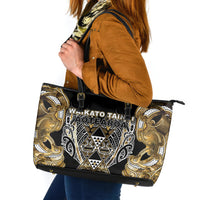 Aotearoa Waikato Tainui Leather Tote Bag Maori Light Gold Tribal Paua Shell Pattern
