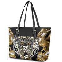 Aotearoa Waikato Tainui Leather Tote Bag Maori Light Gold Tribal Paua Shell Pattern