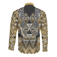 Aotearoa Waikato Tainui Long Sleeve Button Shirt Maori Light Gold Tribal Paua Shell Pattern