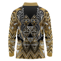 Aotearoa Waikato Tainui Long Sleeve Polo Shirt Maori Light Gold Tribal Paua Shell Pattern